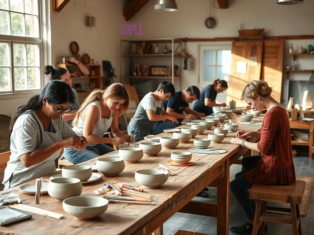 A photograph depicting participants actively engaged in a terracotta sculpting workshop at ASLR ATELIER CAMPO - A.S.L.R., showcasing the hands-on learning experience and the creation of unique terracotta artworks.